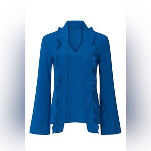 Derek Lam 10 Crosby Collective Blue‎ Ruffle Scarf Neck Blouse, size US 18